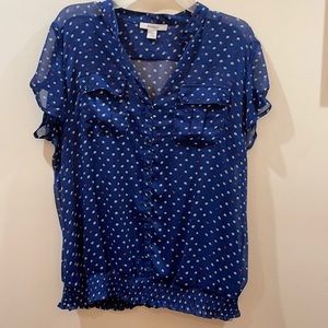 Dress Barn sheer top w/ built in tank top. Royal Blue w/ delicate white ladybugs